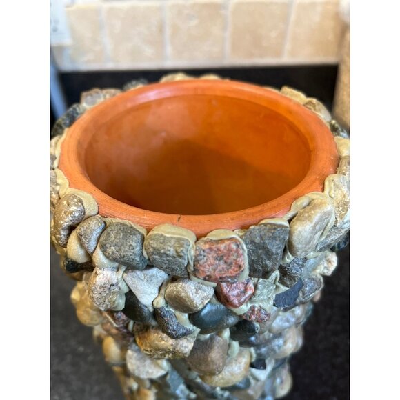 Vtg Wine Cooler Handmade Hand Placed Rocks Stones Pebbles Terracotta Wine Cooler - Picture 9 of 10